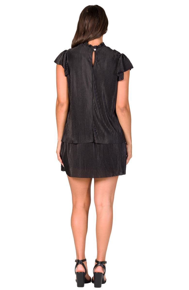 24seven Comfort Apparel Ruffle Cap Sleeve High Neck Pleated Tiered Mini Dress, Alternate, color, Black
