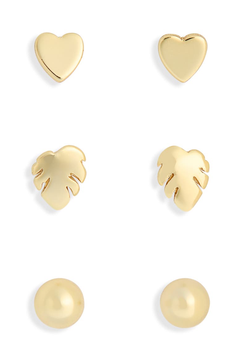Set of 3 Stud Earrings, Alternate, color, GOLD