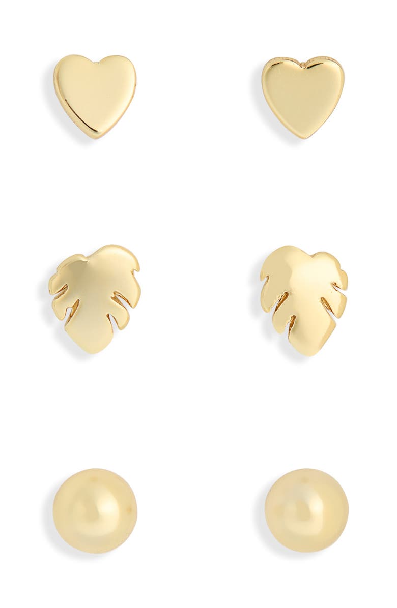 Argento Vivo Sterling Silver Set of 3 Stud Earrings, Alternate, color, Gold