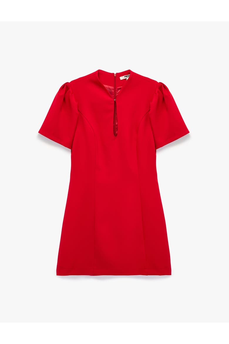 Short Puff Sleeve Crew Neck Mini Dress with Keyhole Detail, Alternate, color, RED