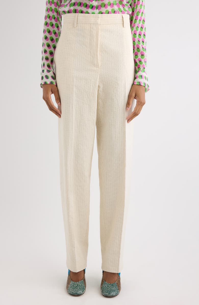 Dries Van Noten Pilar Tailored Stripe Washed Cotton Blend Pants, Main, color, Ecru