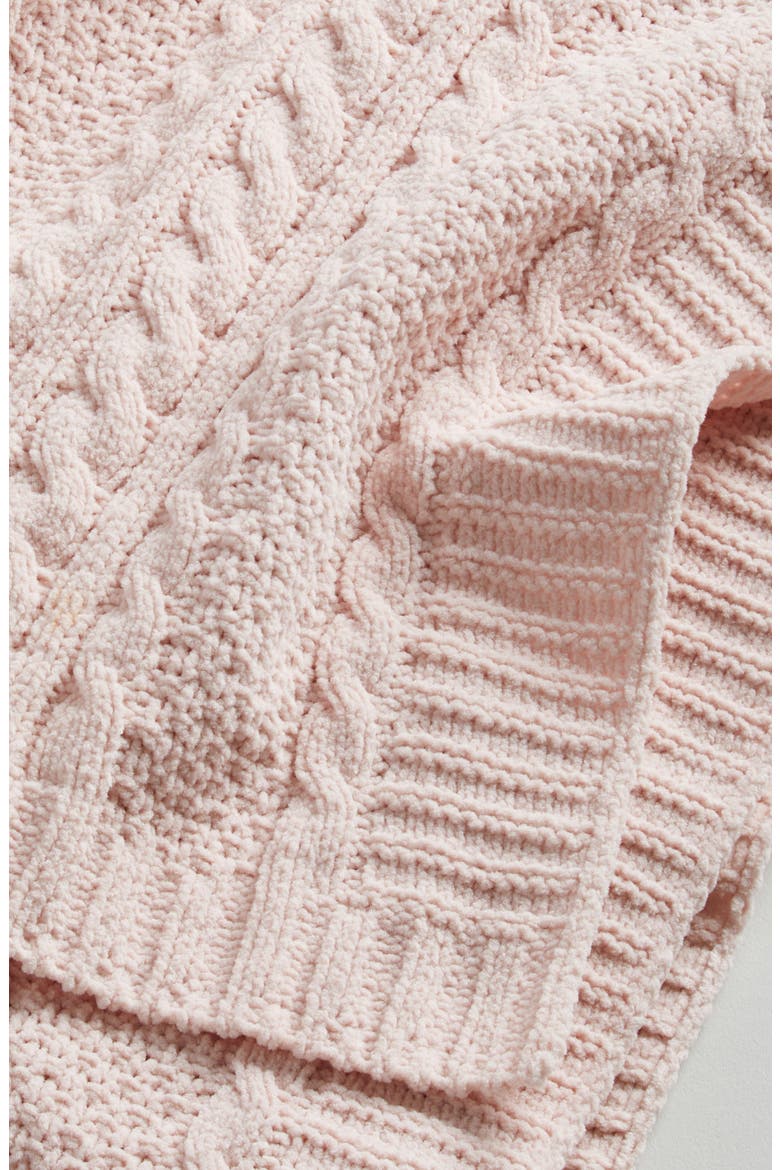 Cable Knit Baby Blanket, Alternate, color, PINK LOTUS