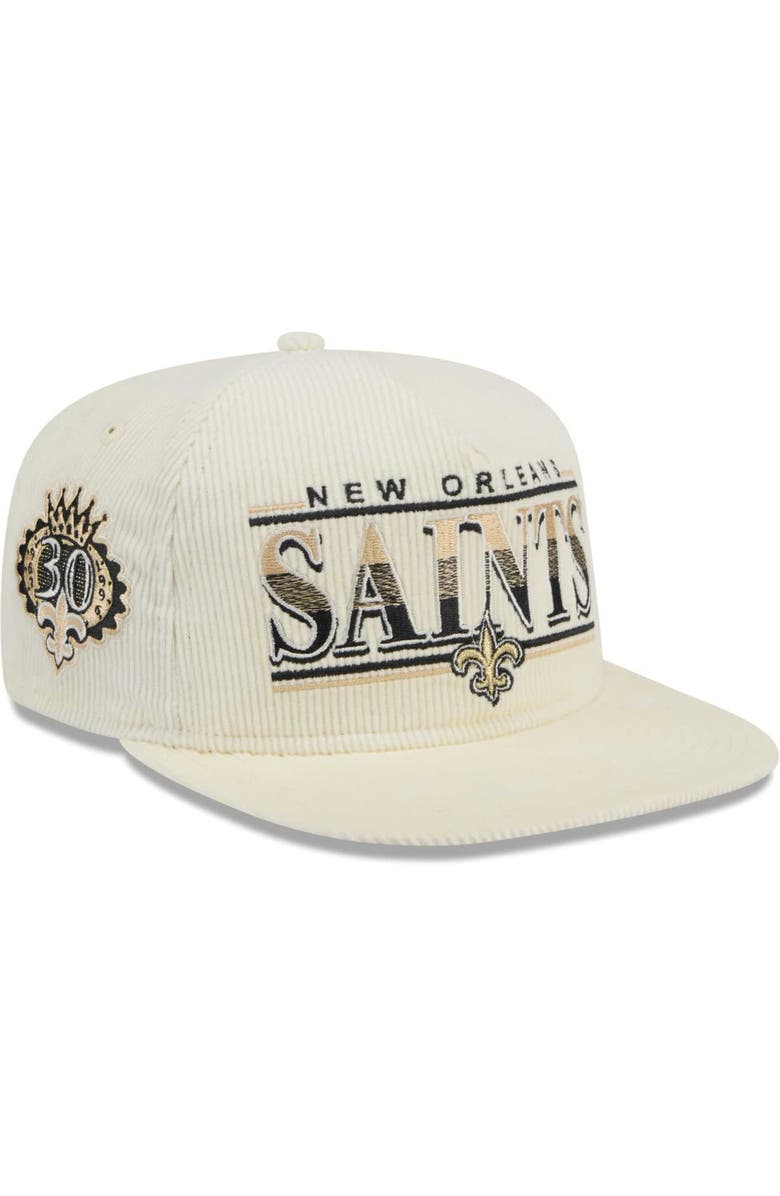 New Era Men's New Era Cream New Orleans Saints Throwback Corduroy Golfer Snapback Hat, Main, color,