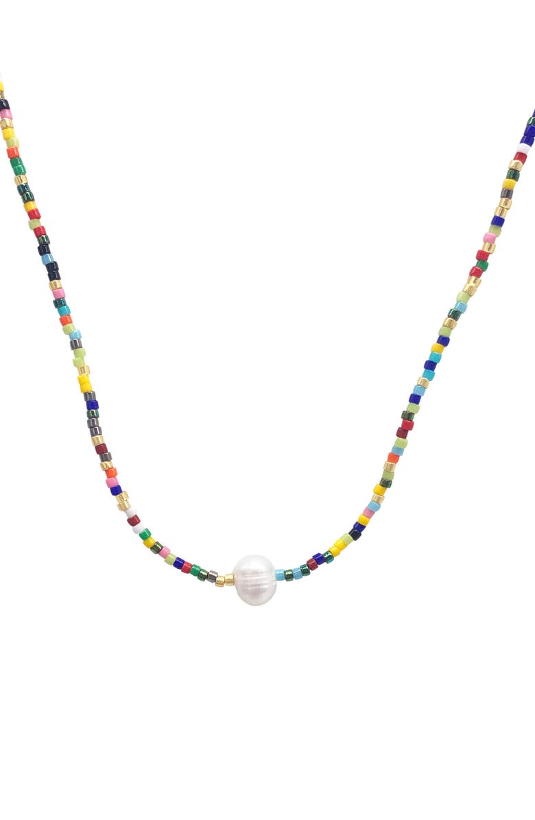 Adornia 14K Yellow Gold Plated 6mm Freshwater Pearl Beaded Necklace, Main, color, 