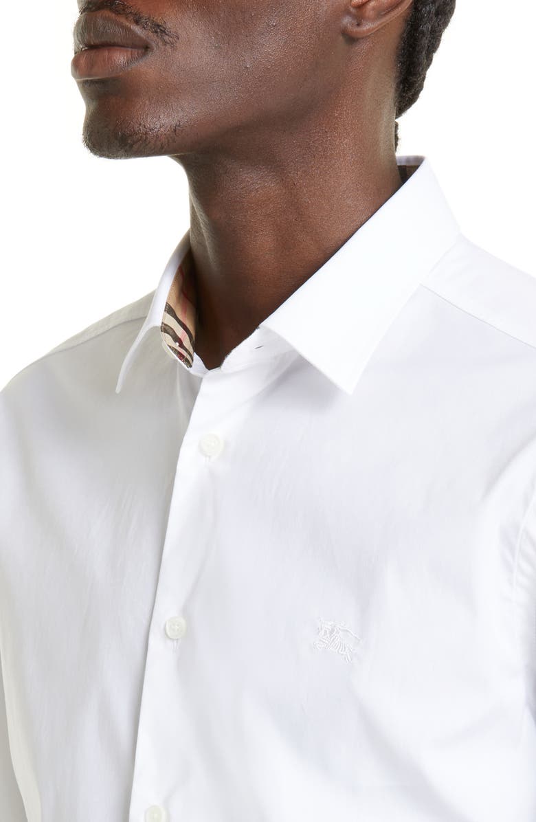 Burberry Sherfield Equestrian Knight Stretch Cotton Poplin Button-Up Shirt, Alternate, color, White