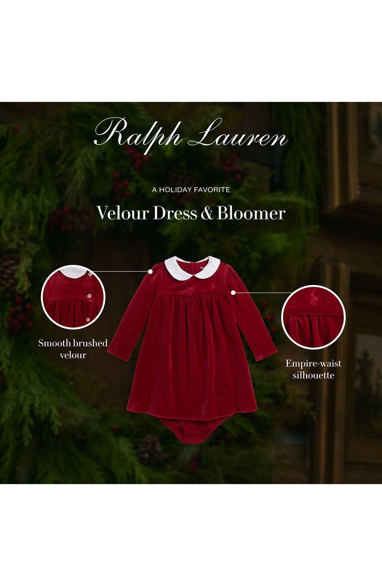 Ralph Lauren Long Sleeve Velour Dress & Bloomers, Alternate, color, Red