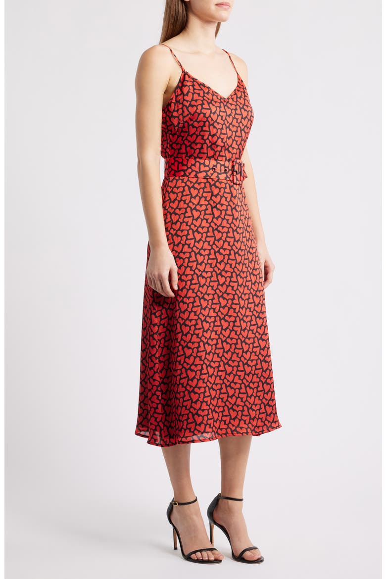 Red Heart Belted Midi Dress, Alternate, color, RED/ BLACK