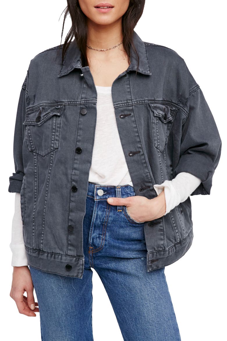 Denim Trucker Jacket, Main, color, BLACK