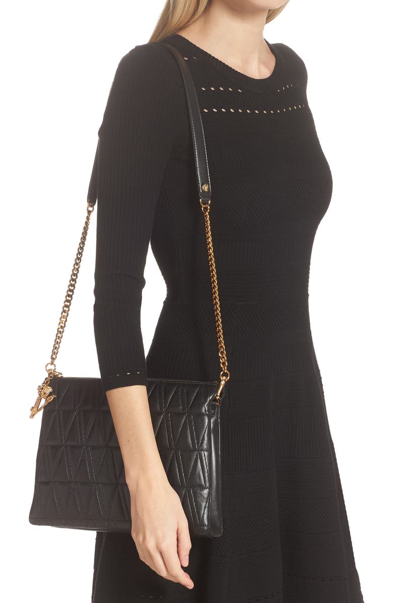 Versace Greca Monogram Medium Leather Tote, Alternate, color,