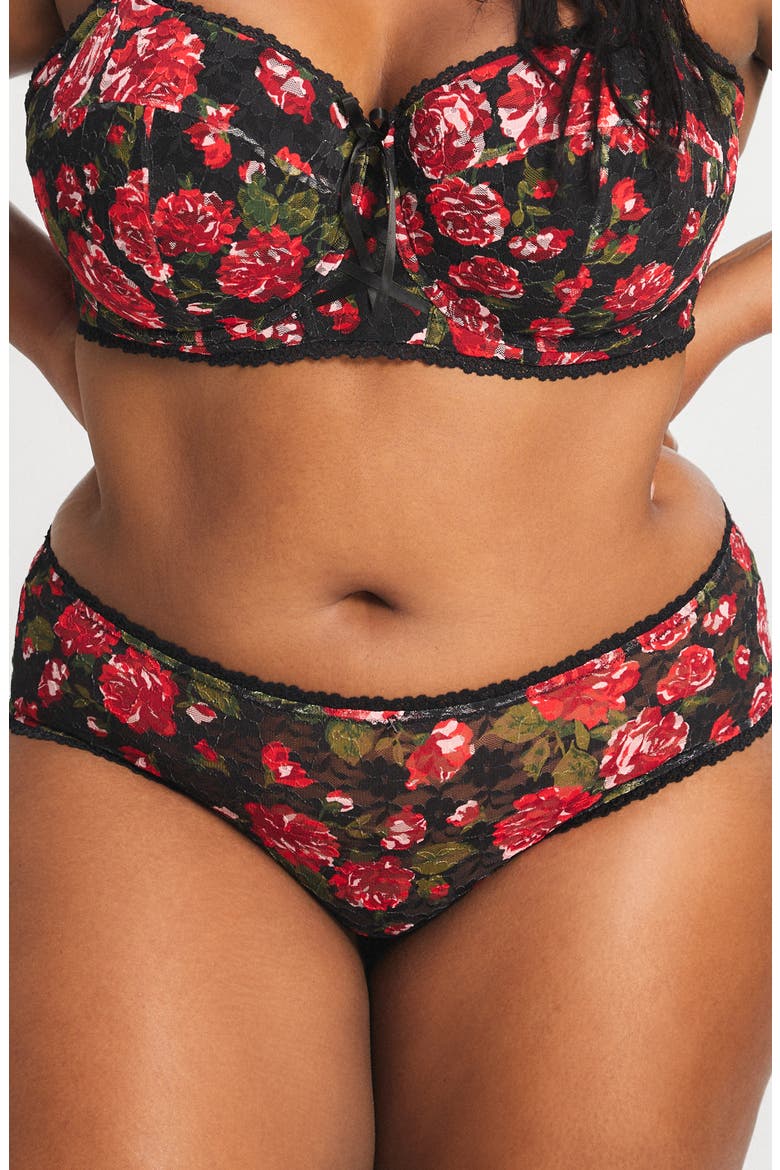 Sinful Rose Lace Briefs, Alternate, color, BLACK CAVIAR ROSY PASSIONS
