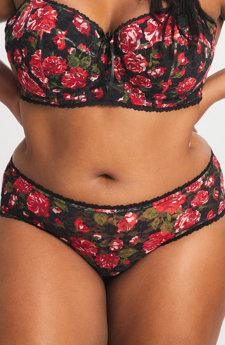 SAVAGE X FENTY Sinful Rose Lace Briefs, Alternate, color, Black Caviar Rosy Passions