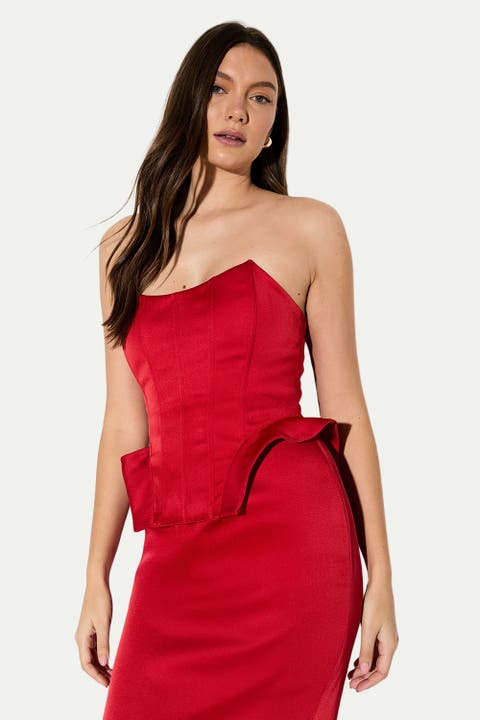 Premium Bonded Satin Corset Midaxi Dress