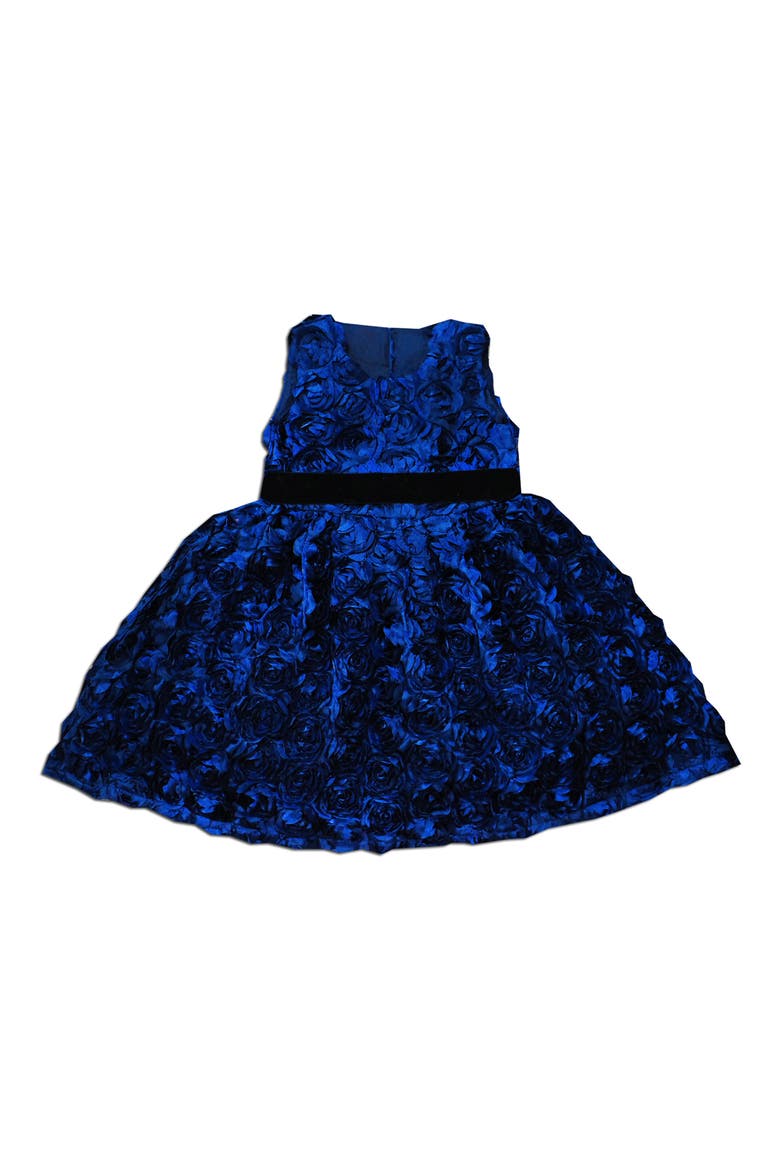 Kids' Rosetted Velvet Waistband Dress, Main, color, NAVY