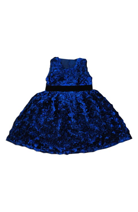 Kids' Rosetted Velvet Waistband Dress