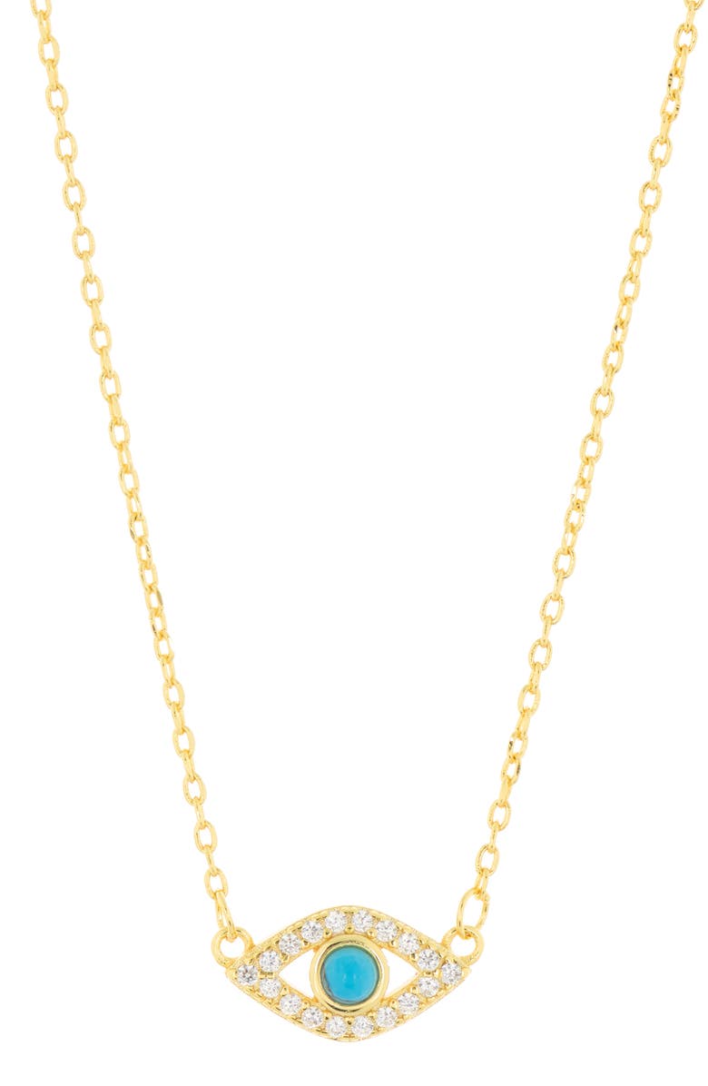 Adornia 14K Yellow Gold Plated Evil Eye CZ Station Necklace, Main, color, Yellow