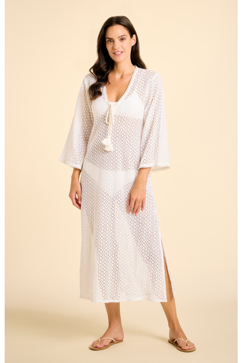 Sorrento Bell Sleeve Maxi Crochet Cover-up, Main, color, White