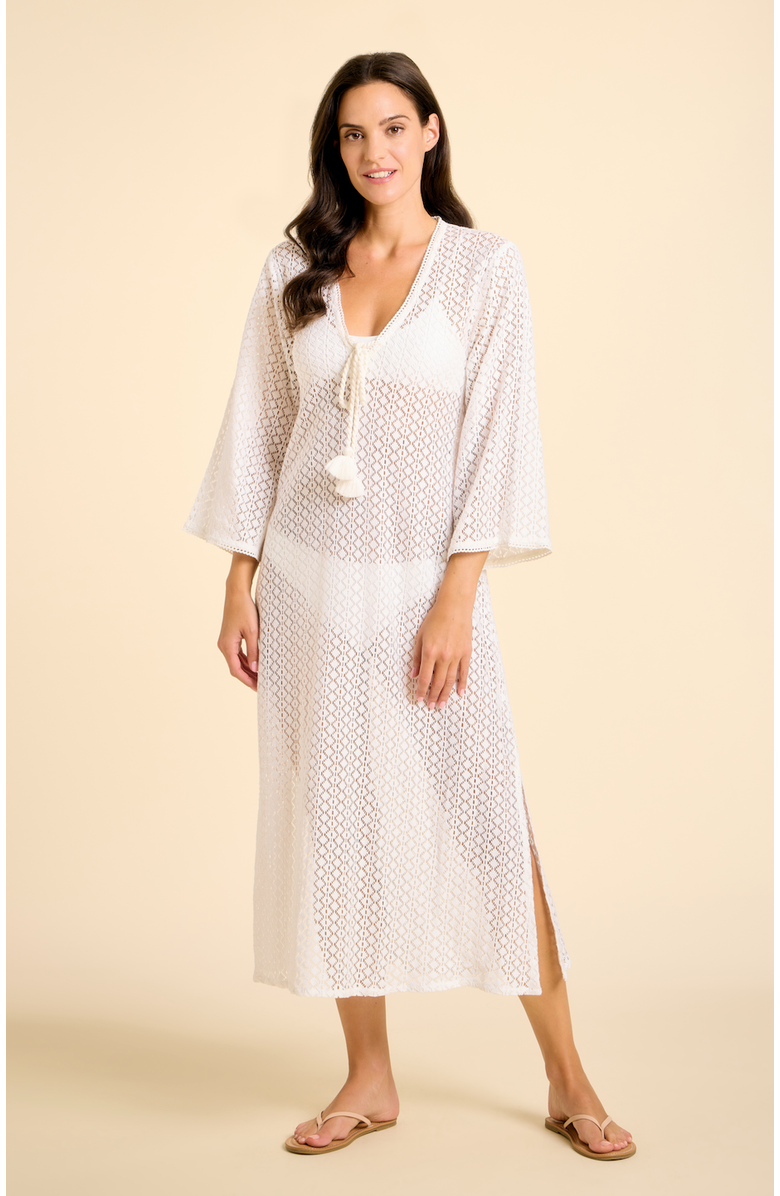 SITANO Sorrento Bell Sleeve Maxi Crochet Cover-up, Main, color, White