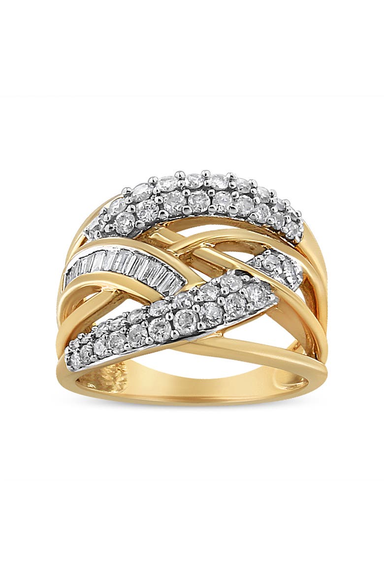 10K Gold 1.0 Cttw Diamond Multirow Interwoven Cocktail Ring, Main, color, Yellow Gold