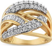 Haus of Brilliance 10K Gold 1.0 Cttw Diamond Multirow Interwoven Cocktail Ring