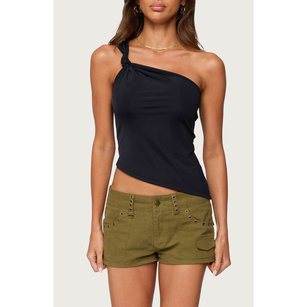 Edikted Knotted One Shoulder Asymmetric Top In Black