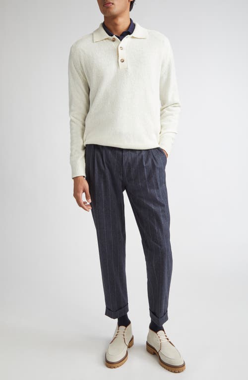 Eleventy Stripe Drawstring Waist Stretch Virgin Wool & Cashmere Pants In Blue