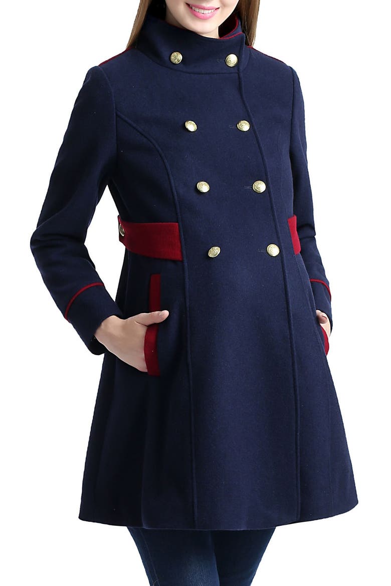 Pan Military Wool Blend Maternity Peacoat, Alternate, color, NAVY