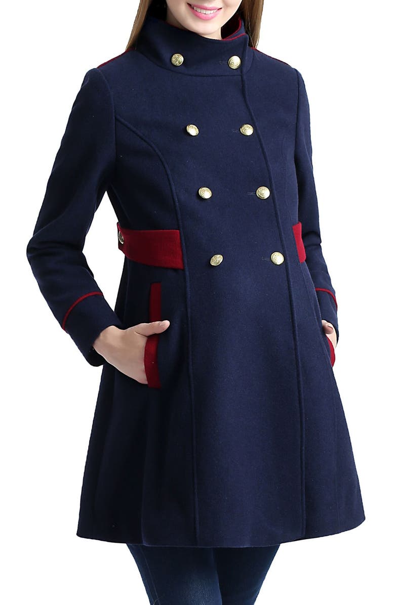 Kimi and Kai Pan Military Wool Blend Maternity Peacoat, Alternate, color, 
