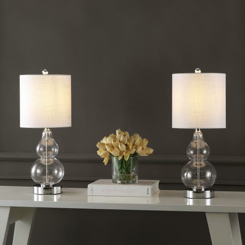Jonathan Y Cora 22" Classic Vintage Glass Led Table Lamp With Usb Charging Port In Chrome/clear