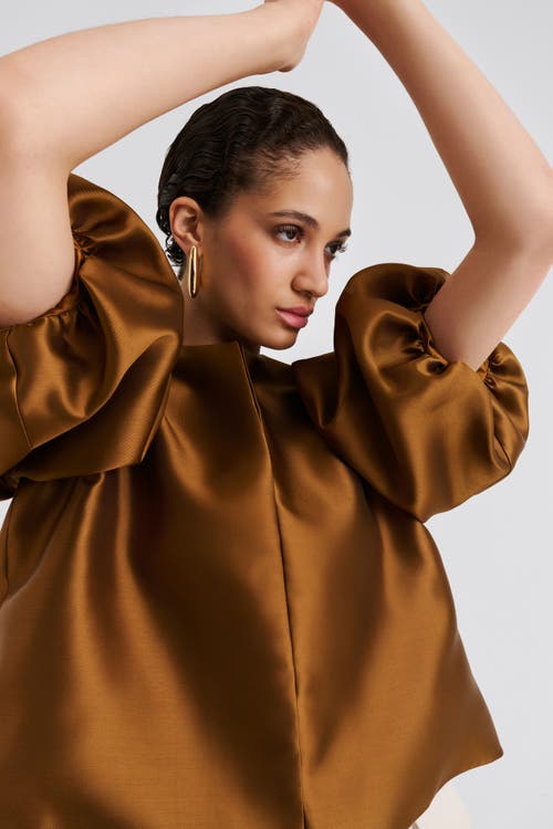 Malina Cleo Pouf Balloon Sleeve Blouse In Brown