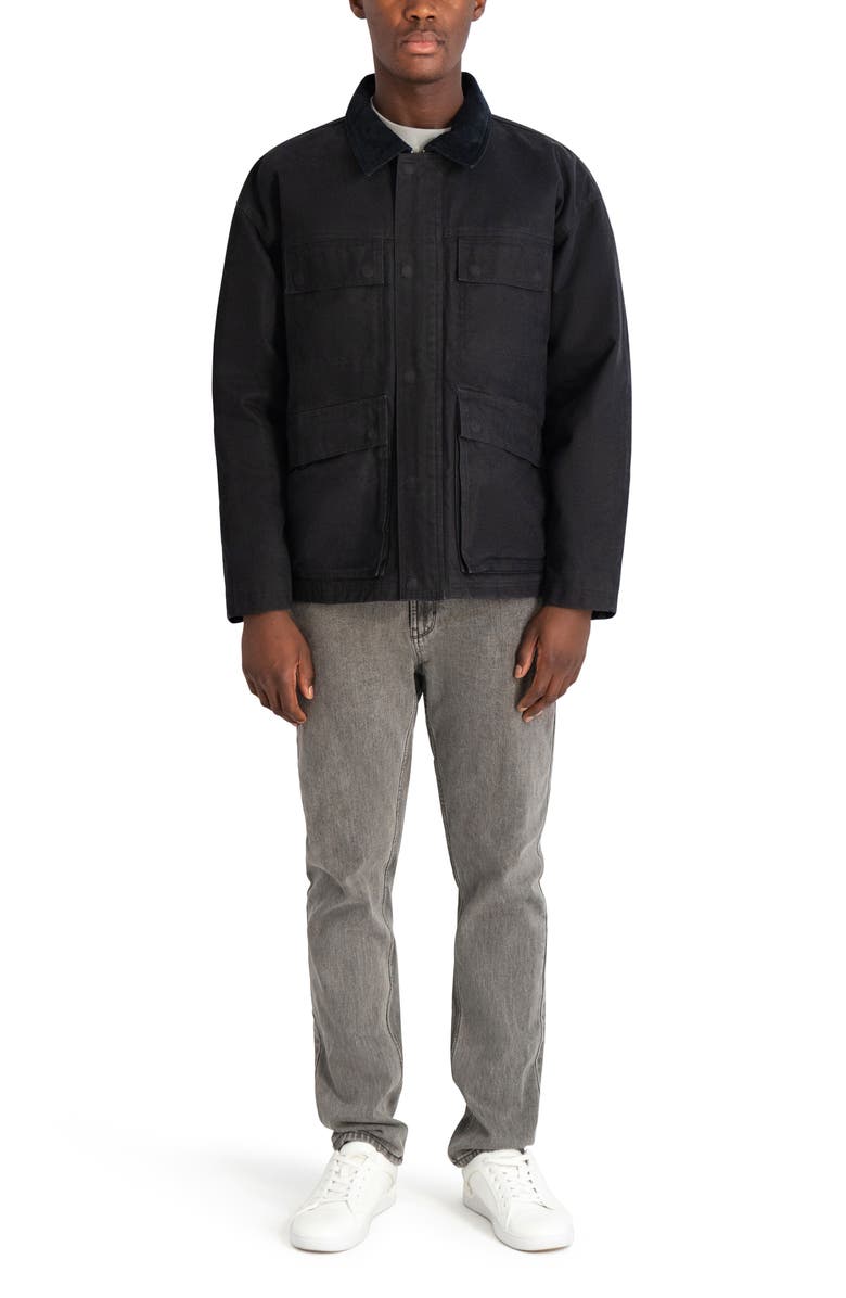 KARL LAGERFELD Waxed Cotton Jacket with Corduroy Collar, Alternate, color, Black