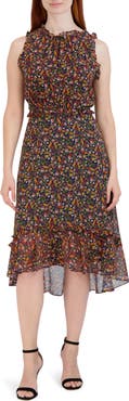 Julia Jordan Floral Ruffle Trim Sleeveless Midi Dress