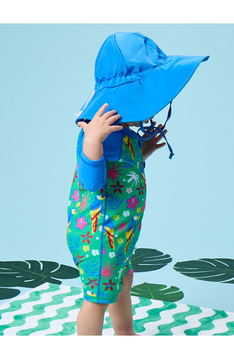 RuggedButts Boys Long Sleeve One Piece Rash Guard, Alternate, color, Parrot Palms