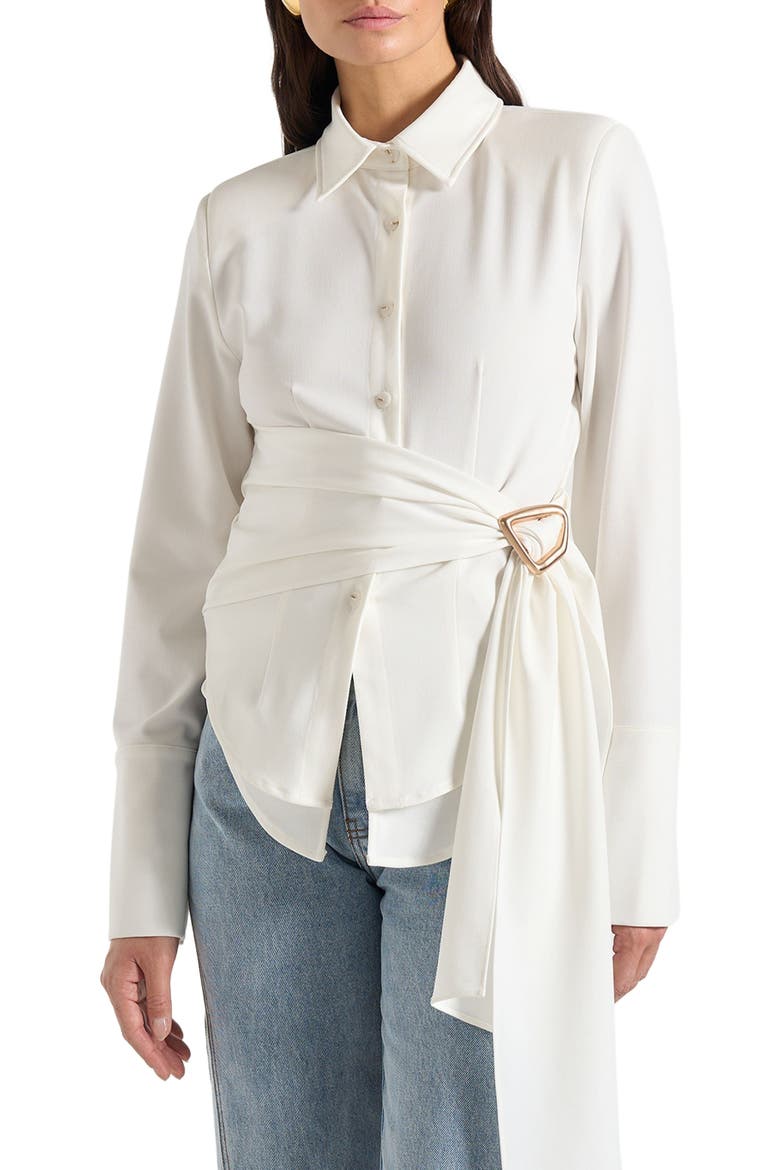 Fia Wrap Shirt With Hardware Detail, Alternate, color, White