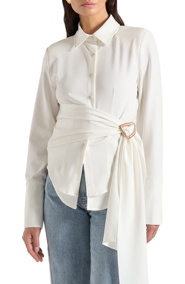 Manière De Voir Fia Wrap Shirt With Hardware Detail, Alternate, color, White