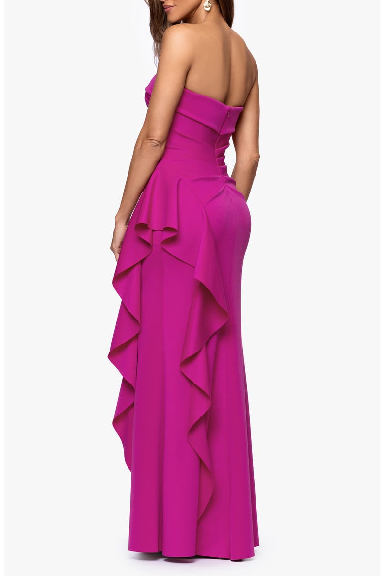 Ruffle Strapless Scuba Crepe Gown, Alternate, color, ORCHID