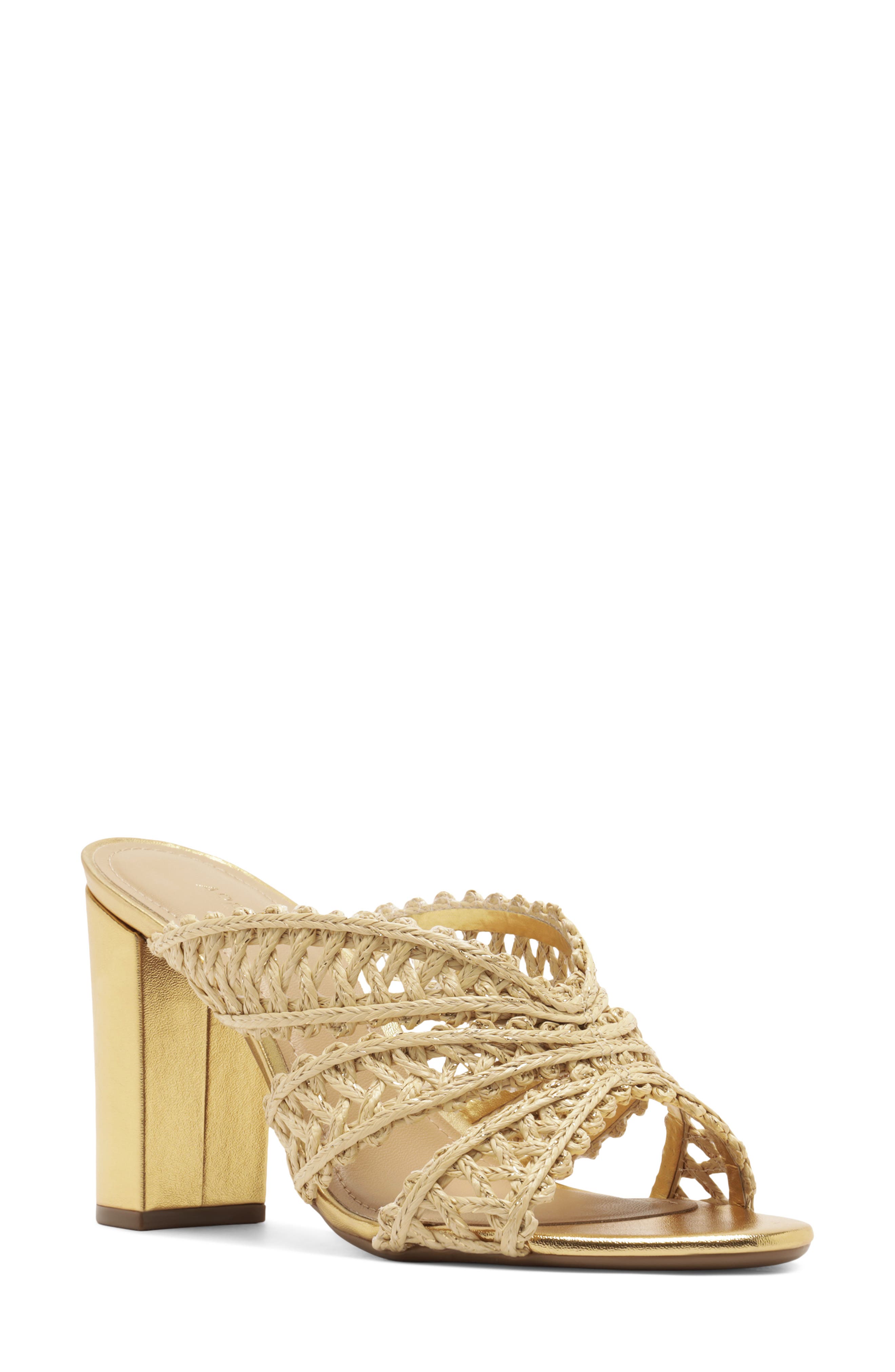 Arezzo Ciara Block Heel Sandal, Main, color, Natural Gold