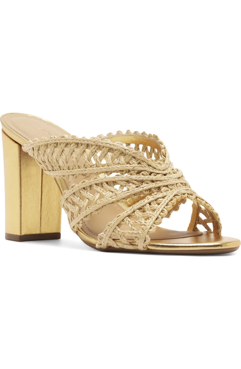 Arezzo Ciara Block Heel Sandal, Main, color, Natural Gold
