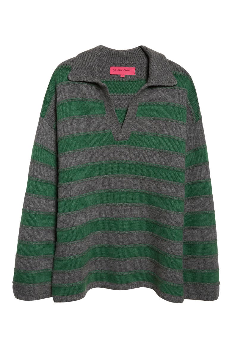 Dume Stripe Cashmere Rugby Sweater, Alternate, color, FERN/ GRANITE