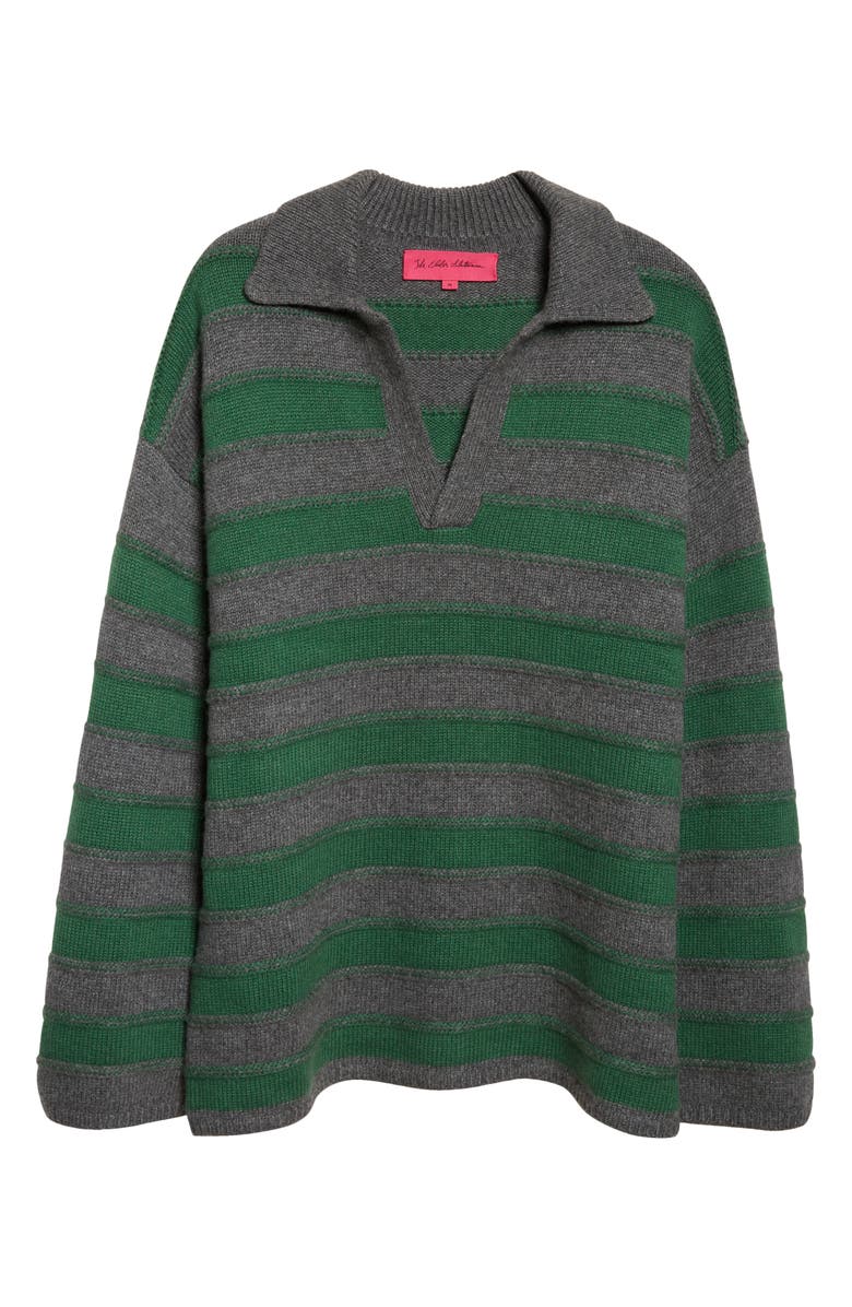The Elder Statesman Dume Stripe Cashmere Rugby Sweater, Main, color, Fern/ Granite