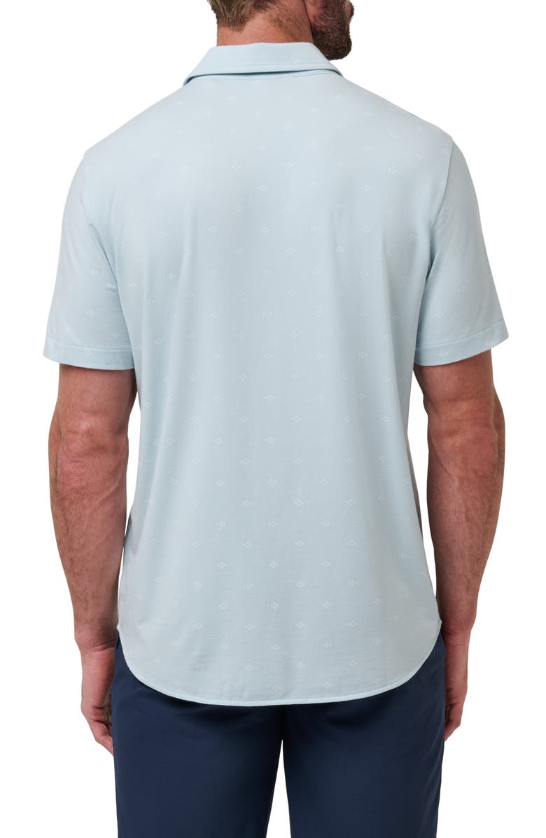 TravisMathew Shore of It Geo Print Short Sleeve Button-Up Knit Shirt, Alternate, color, Azzurro