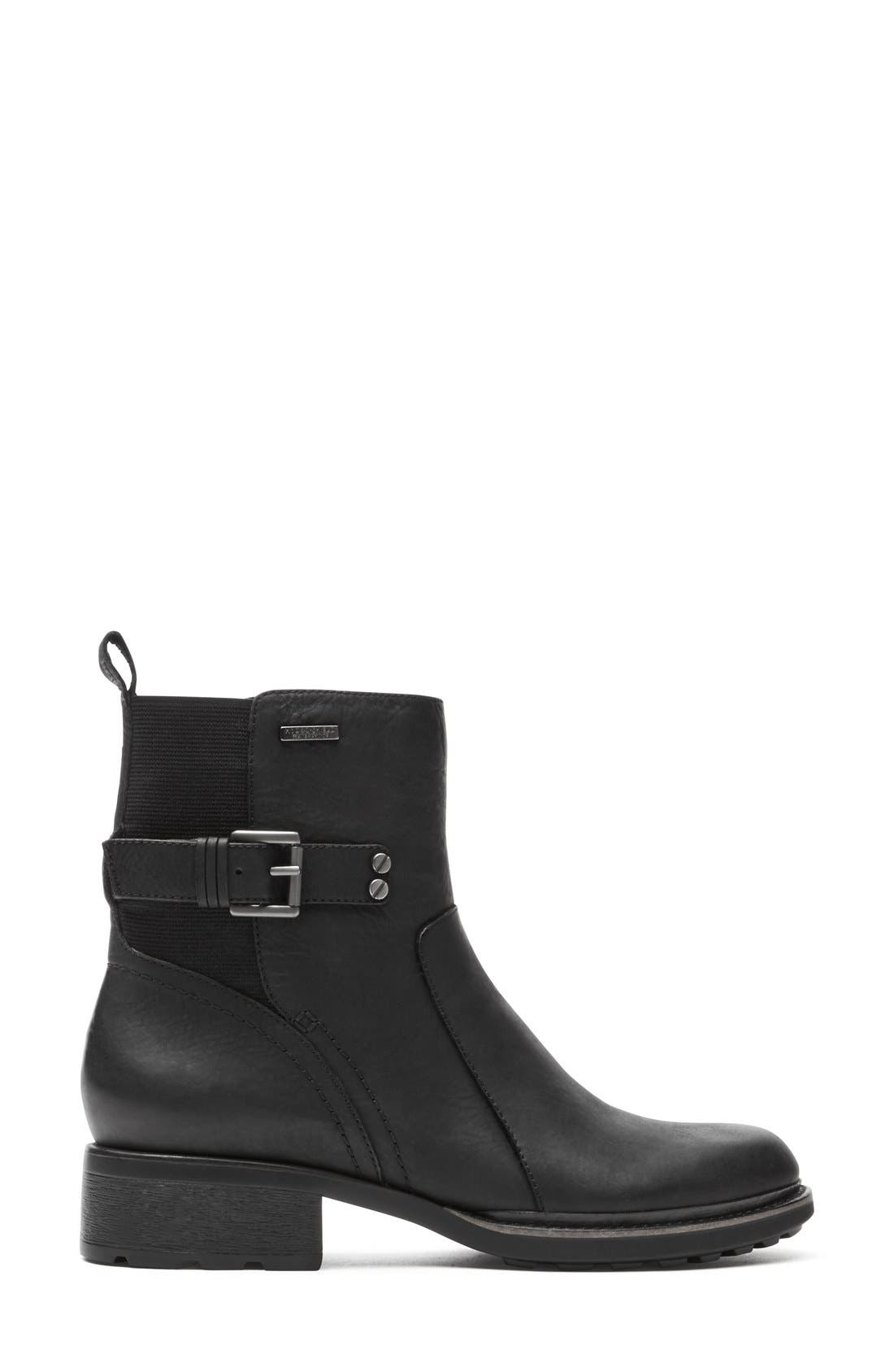 'First Street' Waterproof Moto Bootie, Alternate, color, BLACK LEATHER