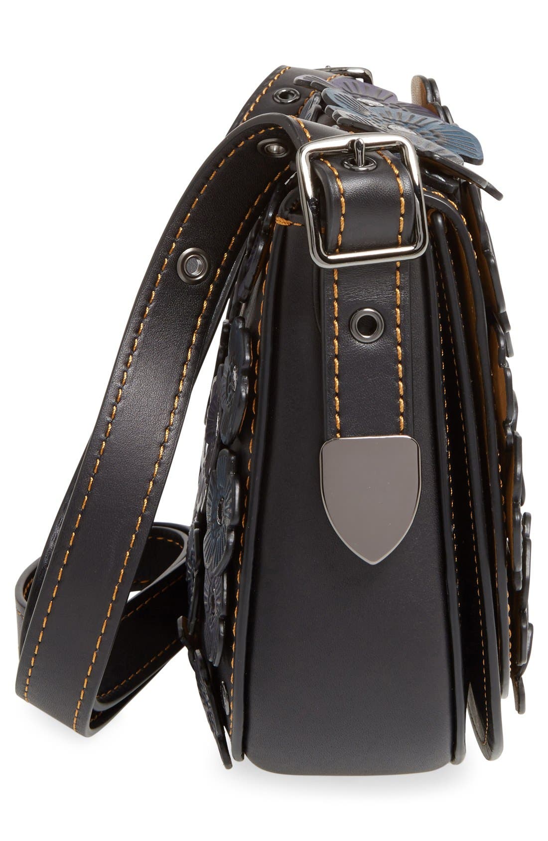 COACH 1941 '23' Flower Appliqué Leather Saddle Bag, Alternate, color, 