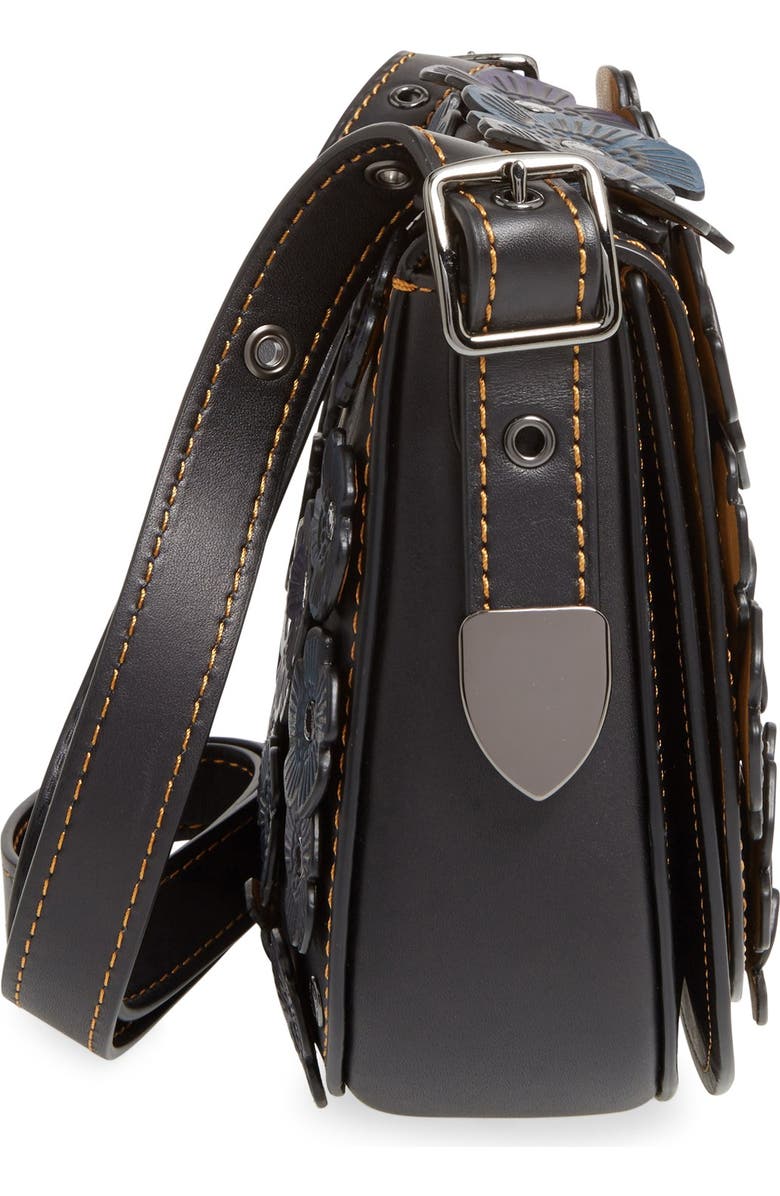 COACH 1941 '23' Flower Appliqué Leather Saddle Bag, Alternate, color,