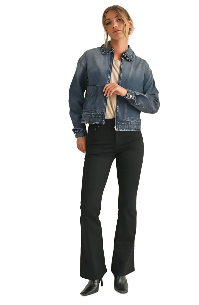 Knit and Lounge Cropped Zip-Front Denim Jacket, Alternate, color, 