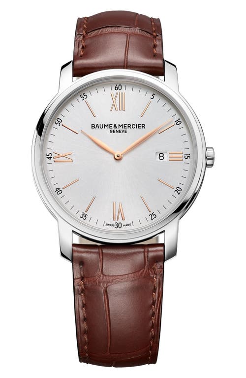 Baume & Mercier Classima Leather Strap Watch, 42mm in Silver/Gold/Brown  product
