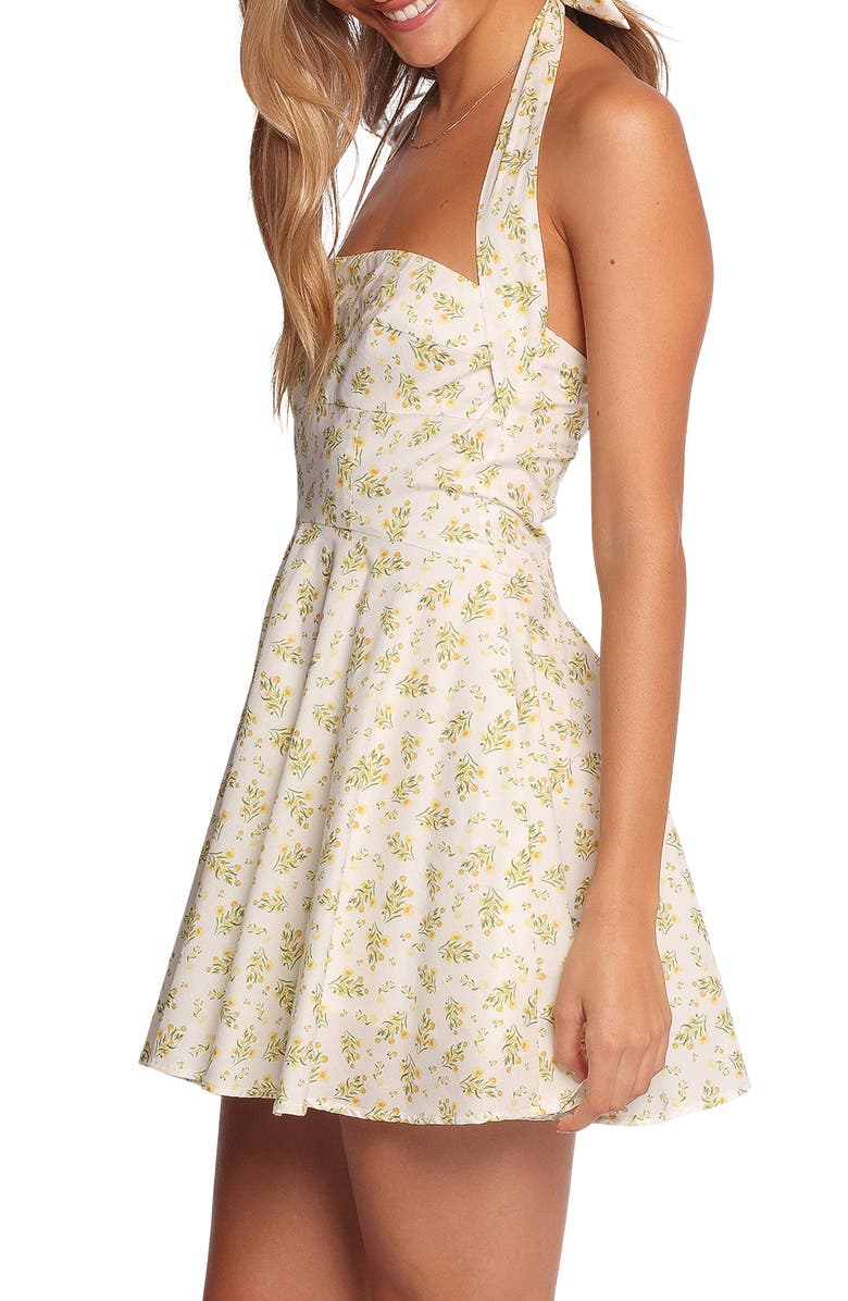 Petal & Pup Thornton Floral Cotton Fit & Flare Halter Minidress, Alternate, color, Yellow Floral