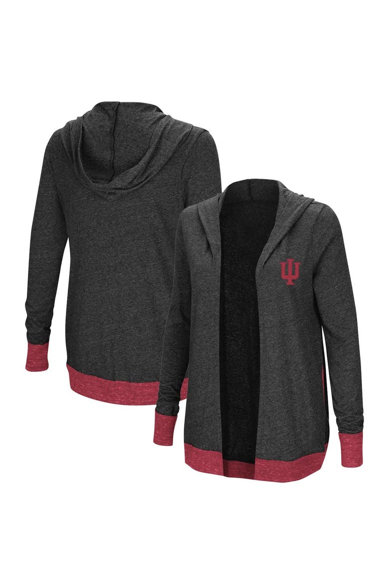 Women's Colosseum Charcoal Indiana Hoosiers Plus Size Steeplechase Open Hooded Tri-Blend Cardigan, Main, color, Charcoal