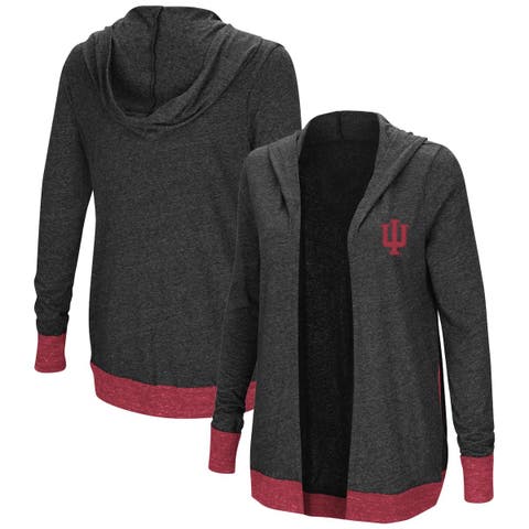 Women's Colosseum Charcoal Indiana Hoosiers Plus Size Steeplechase Open Hooded Tri-Blend Cardigan