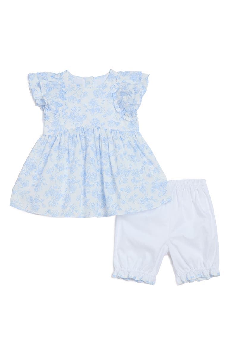Pippa & Julie Toile Ruffle Tunic & Bloomer Set, Main, color, Blue/ White