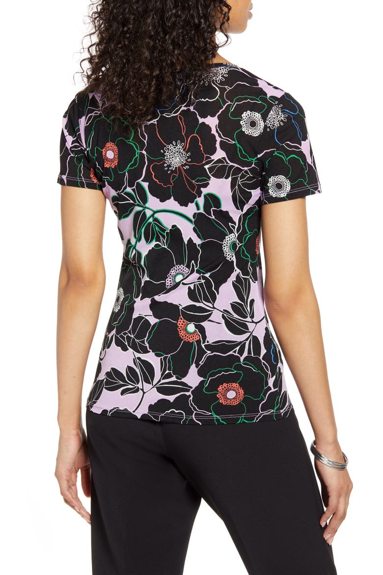 Mesh Short Sleeve Crewneck Top, Alternate, color, PURPLE BLACK JOHANA FLORAL